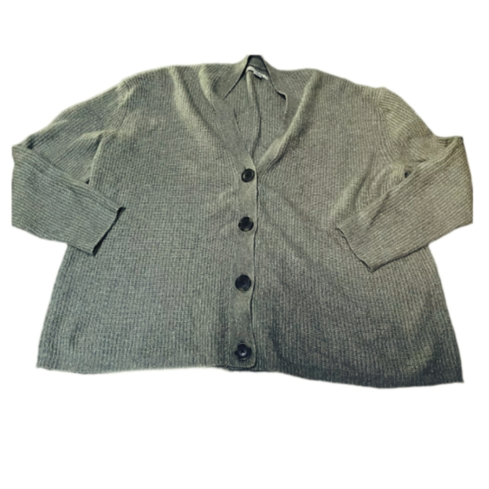 American Eagle Soft Ribbed Knit VNeck Tortoise Shell Style Button Cardigan Large - Picture 2 of 5